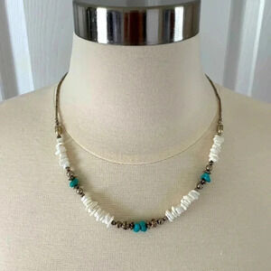 Silver, turquoise and coral southwestern necklace